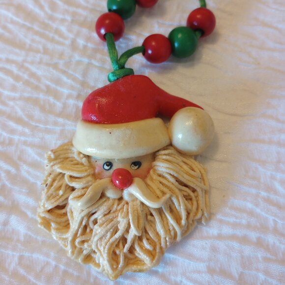 Handmade Christmas Pendant Necklaces Santa and Winter Patchwork Painted Heart - Picture 2 of 6